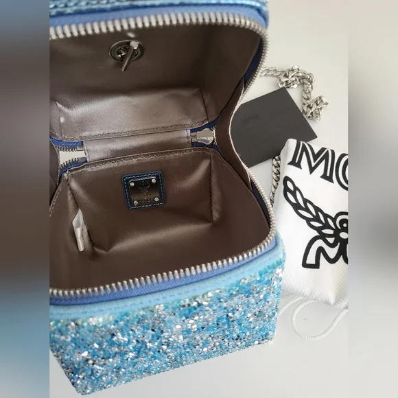 MCM Blue Studded Cube Leather Pouch - Picture 6 of 8